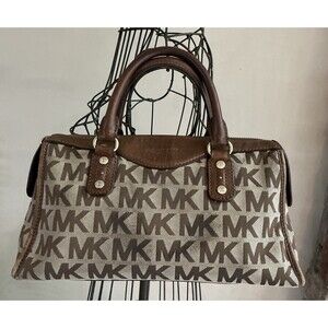 Michael Kors Signature Monogram Satchel Brown Leather Canvas Handbag